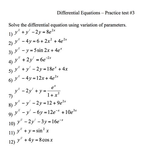 linear differential equation worksheet with answers